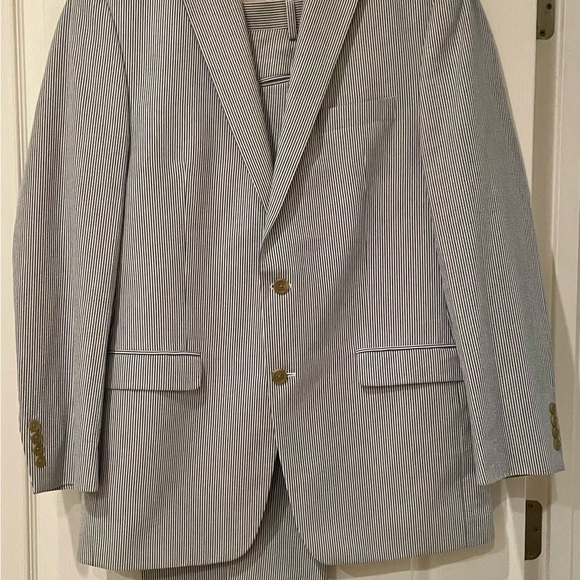 Ralph Lauren Black Label Lightweight Suit in Navy and White Stripes Size 42L